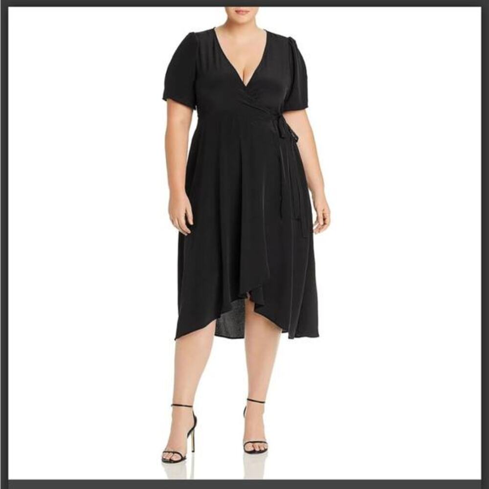 NWT Bobeau Black Ruffle MIDI Wrap Dress 2x